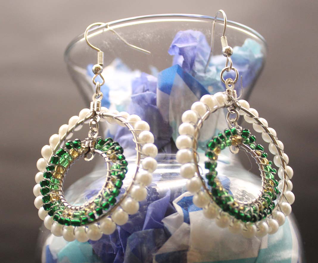 Emerald and Pearl Hoops