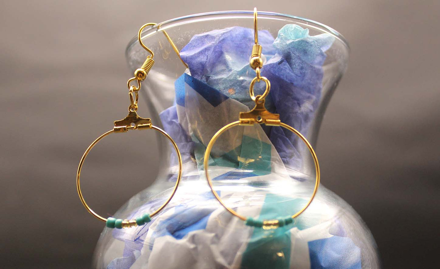 Teal and gold hoops