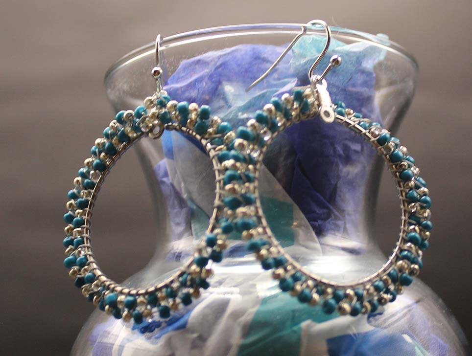 Teal and silver hoops